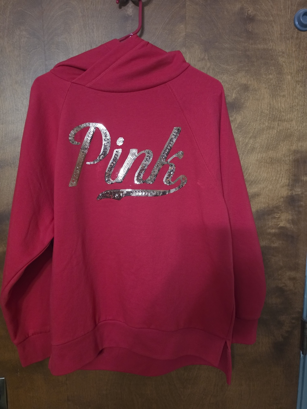 PINK Victoria's Secret Red Sequin Logo Cowl Neck Sweater NWOT